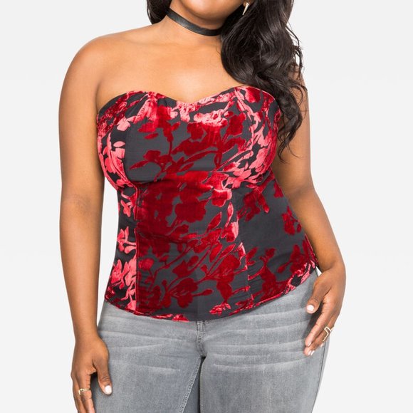 NWT Plus Velvet-Look Corset Red/Black Size 24 - Picture 1 of 6